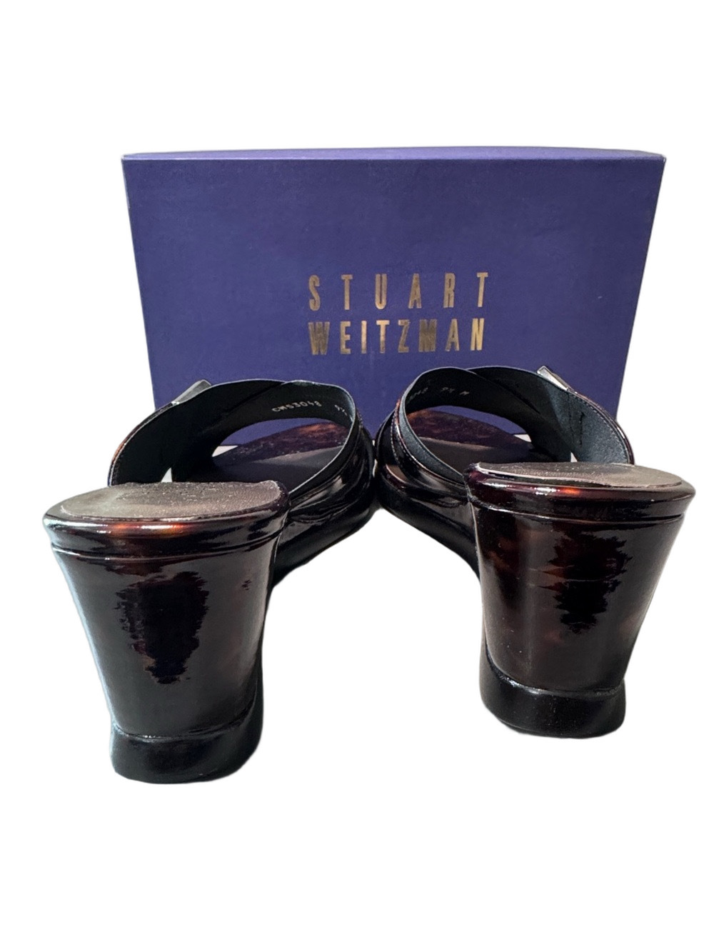 Stuart Weitzman Dark Tortoiseshell Brown Wedge Slide Sandals Size 9.5 NWT - Picture 4 of 5
